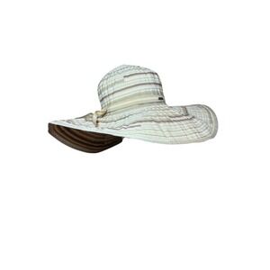 Scala Wide Brim Sun Hat Striped Beige Brown Ribbon One Size Beach Garden